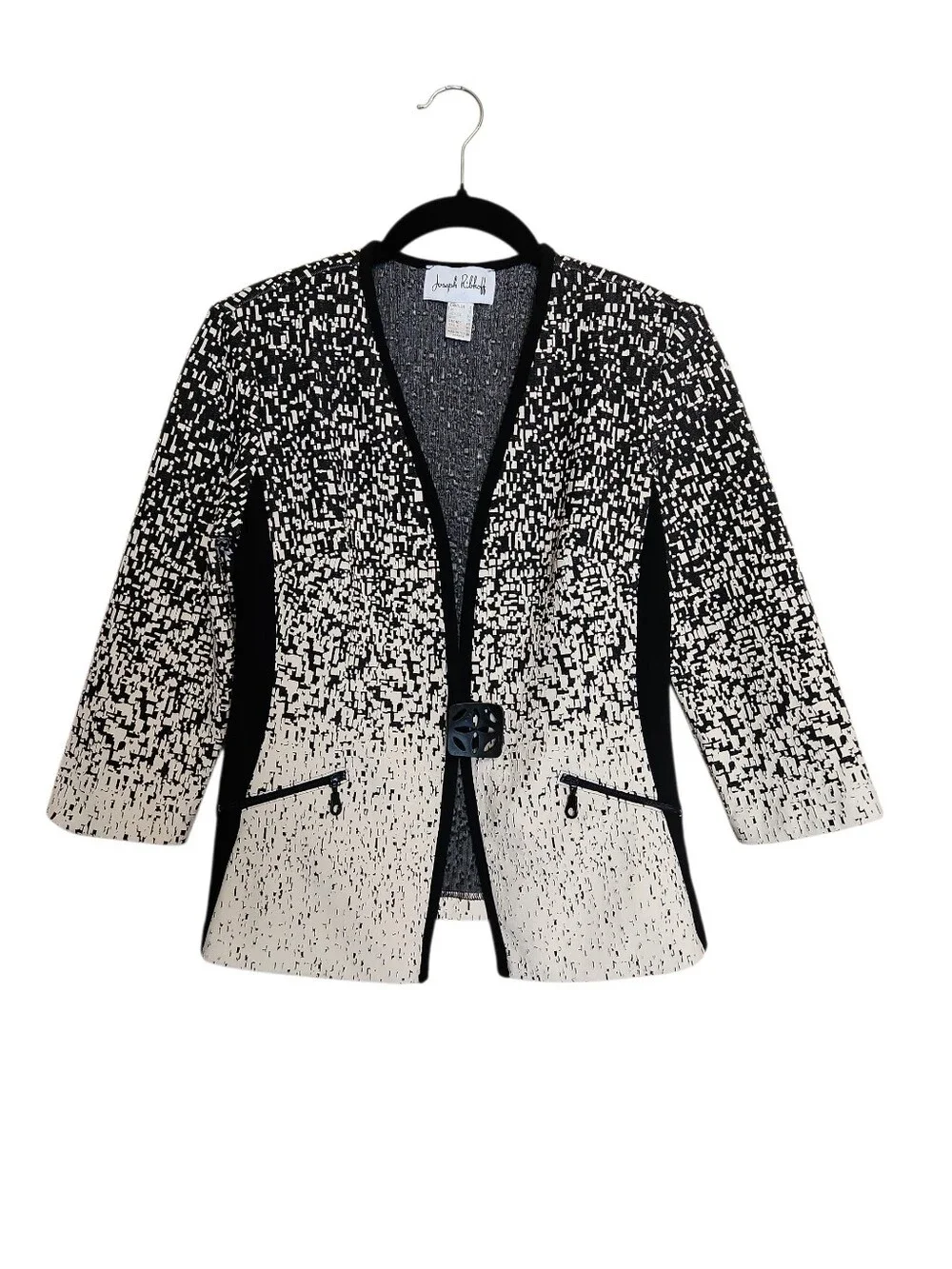 JOSEPH RIBKOFF BLACK CREAM STRUCTURAL OMBRE 3/4 SLEEVE BLAZER JACKET SIZE 8